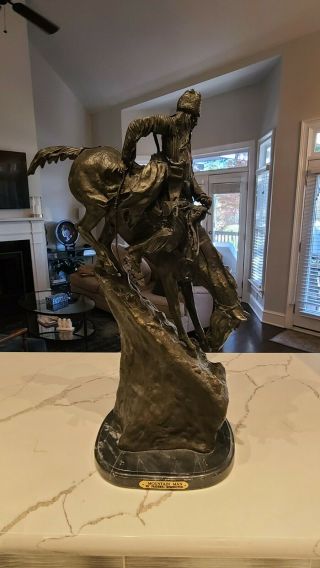 Frederick Remington " The Mountain Man " Bronze Sculpture,  27.  5 " On Marble Base.
