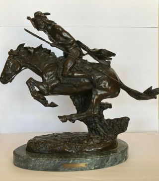 Cheyenne By Frederic Remington Handcrafted Native American Bronze Statue Signed