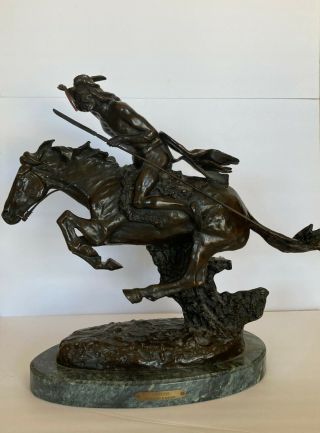 Cheyenne by Frederic Remington Handcrafted Native American Bronze Statue Signed 2