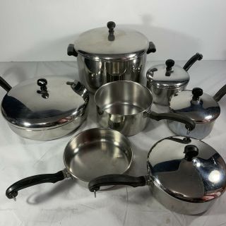 Farberware Aluminum Clad Stainless Steel Vintage 12 Piece Set W/ Lids Pots Pans