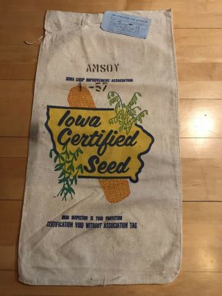 Vintage Iowa Certified Seed Soybean Sack.  Lovely Colors