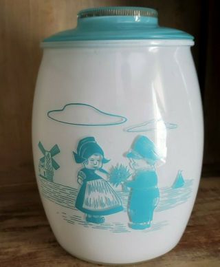 Vintage Turquoise Bartlett Collins Dutch Boy & Girl Cookie Jar Plus Lid Lovely