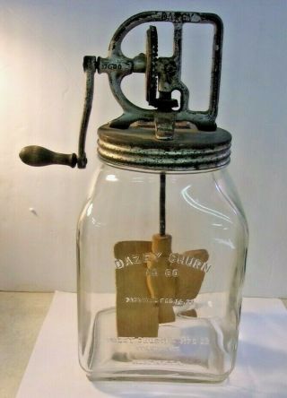 Antique 1922 Dazey Butter Churn No 60 Glass Jar Wood Paddle Feb 14 1922