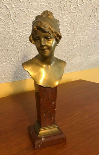 Paul Aichele Bronze Bust Of Lady On Marble Pedestal 13 " German 1900 - Signed