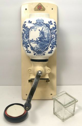 Vintage Delft De Ve Wall Mounted Coffee Grinder Complete With Lid And Cup