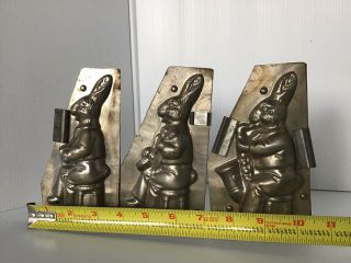 3 Vintage Chocolate Candy Mold Bunny Rabbit Playing Music Instruments Easter