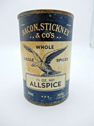 Bacon,  Stickney & Co Round Whole Eagle Allspice Tin,  Some Contents In Tin