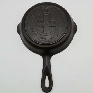 Griswold No.  3 709b Cast Iron Skillet Block Logo W/ Heat Ring 1920 - 1930