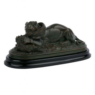 French Bronze Sculpture " Tiger Devouring A Gavial " By Antoine - Louis Barye