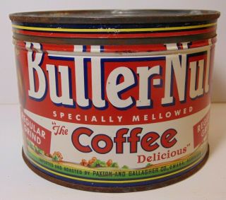 Old 1950s Butter Nut Keywind Coffee Tin 1 Pound Omaha Nebraska Paxton Gallagher