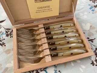 Elegant Nacrine Laguiole Claude Dozorme Forks Set Box Euc // /