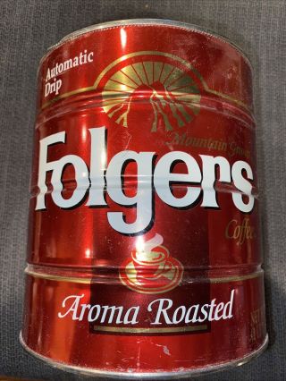 Folgers Mountain Grown Coffee Tin Automatic Drip Aroma Roasted.  No Lid