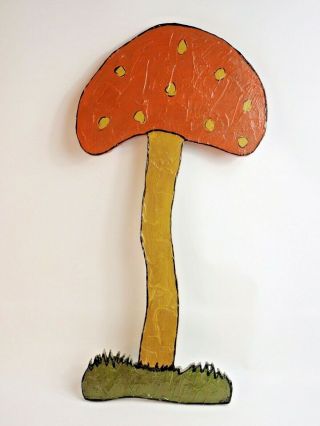 Flavia Weedn Mushroom Wood Cutout 21 " Hand Painted Folk Art 1960s Retro