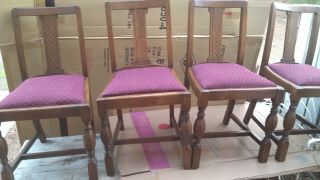SET OF VINTAGE ENGLISH OAK MISSION ARTS & CRAFTS DINING CHAIRS FISH SCALE BACKS 2