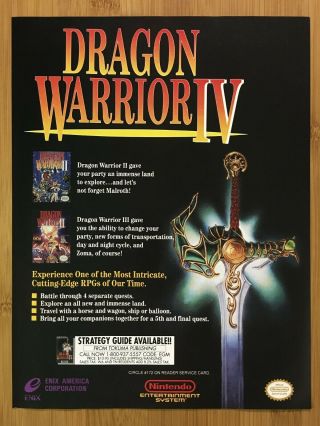 Dragon Warrior Iv 4 Nes Nintendo 1992 Print Ad/poster Official Authentic Rpg Art