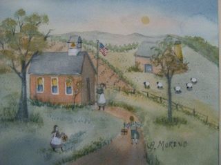 Folk Art - " Country School  Quaint  - By Bridget Moreno -  - Signed -