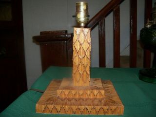 Folk Art Style Table Lamp Made Of Wood And Match Sticks