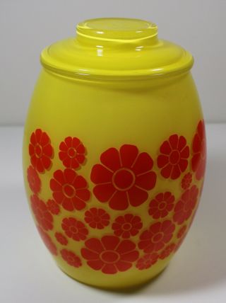 Vintage Bartlett Collins Yellow Glass Cookie Jar Flower Power Orange Daisies