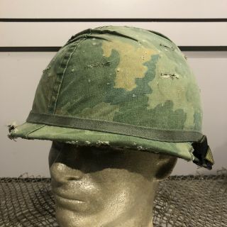 Vietnam War Us M - 1 Helmet/liner/mitchell Camo Cover/band - Complete
