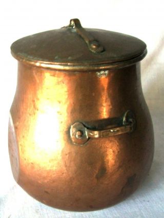 ANTIQUE SWEDISH CROWN MARK HAND MADE DOVE TAIL COPPER CANISTER KETTLE POT W LID 3