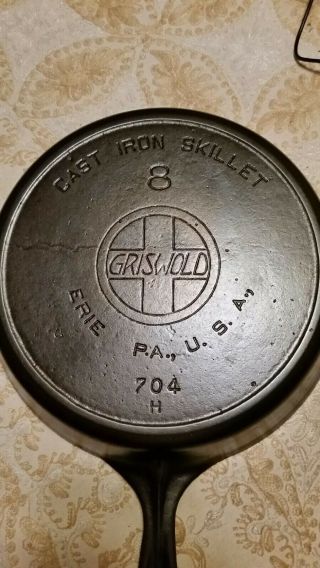 Griswold Erie Cast Iron No.  8 Slant Logo Skillet W/ Heat Ring - 704 H (restored)