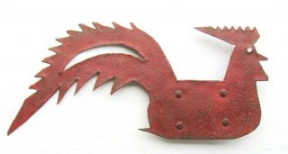 19th C.  Sheet Iron Rooster Weathervane In Red Paint - Nr