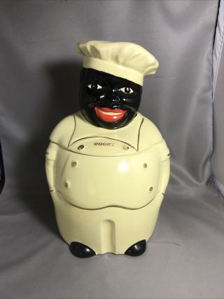 Vintage Pearl China Co Cooky Black Face Cookie Jar 22k Gold Hand Painted Usa