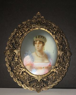 Antique Miniature Picture Painting Josephine Signed Gerard French Circa 1860 Oil