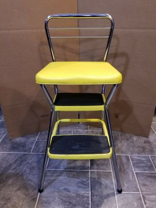Vintage Cosco Yellow Kitchen Chair Step Stool Flip Seat Retro Mid