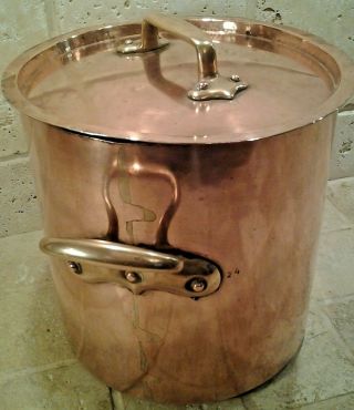 Antique Hammered Copper Stockpot Artisan Made 9.  5 Inch 11 Quart Needs Tin 2