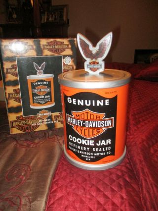 Harley Davidson Vintage Oil Can Cookie Jar Old Stock With Insert And Box Van