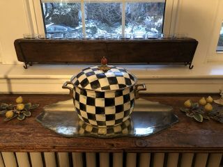 Rare Mackenzie Childs Courtly Check Enamel Pot With Lid Vhtf