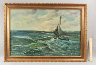 Large Signed Berk American Maritime Nautical Sailboat Seascape Oil Painting Nr