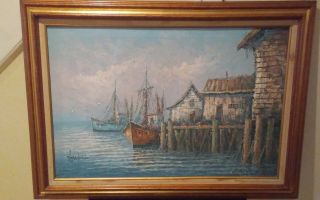 Vintage Seascape Large Oil Painting Signed By Florence