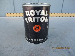 Early Union 76 Royal Triton Metal Quart Oil Can Full
