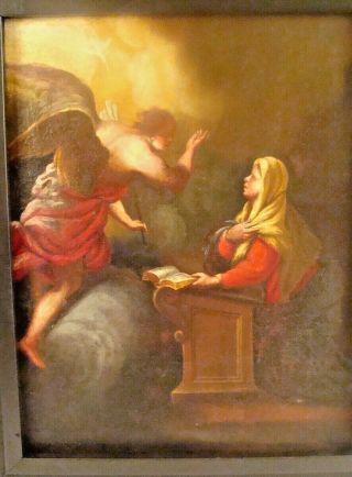 Antique 18c Italian Old Master Annunciation Oil Painting