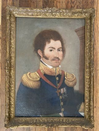European Military Portrait - Antique 18th Century Oil On Canvas Painting - Read
