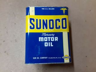 Sunoco Mercury 2 Gallon Motor Oil Can.  Very Little Corrosion.  Bright Graphics.