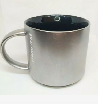 Starbucks Metallic Silver Gray Pewter Coffee Cup Mug 2014 Black Interior 14oz