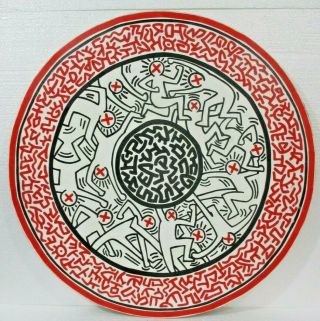Keith Haring Acrylic On Canvas Round Painting 1982 In