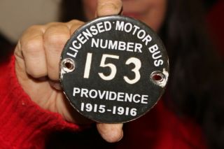 Rhode Island Motor Bus 1915 - 1916 License Plate Tag Gas Oil Porcelain Metal Sign