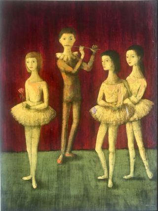 Bradi Barth 1961 Painting Ballet Dancers Flute Player 60’s Listed Swiss Artist