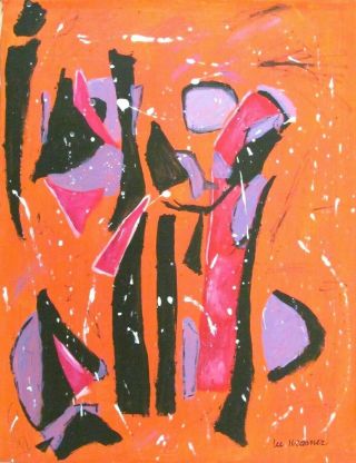 Vintage Abstract Canvas Signed Lee Krasner,  Modern Art 20th Century