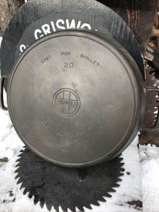 Huge Griswold Cast Iron No 20 Large Logo Skillet /heat Ring 723 Erie Pa No Resv