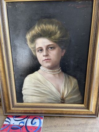 Fine Antique Portrait Of A Lady Oil Painting Signed Listed Artist