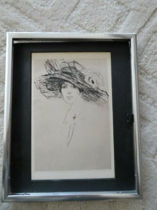 Old Vintage Sketch Etching Drawing Women With Hat Anne Goldthwaite? Framed