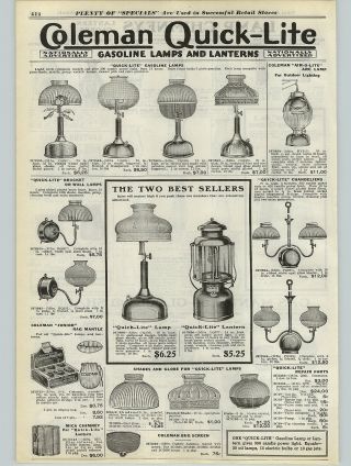 1923 Paper Ad Coleman Air - O - Lite Arc Lamp Lantern Quick Lite Gas Lamp Screen