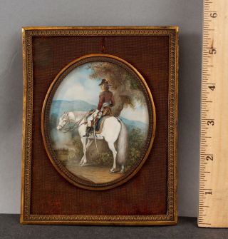 Antique Grand Tour Miniature Gouache Painting,  18thc Military Officer & Horse Nr