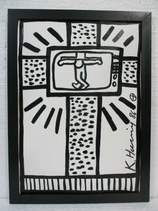 Keith Haring Acrylic On Paper 1986 With Frame