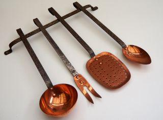 French Copper Utensil Set And Holder Chef Cook Cuisine Top Quality